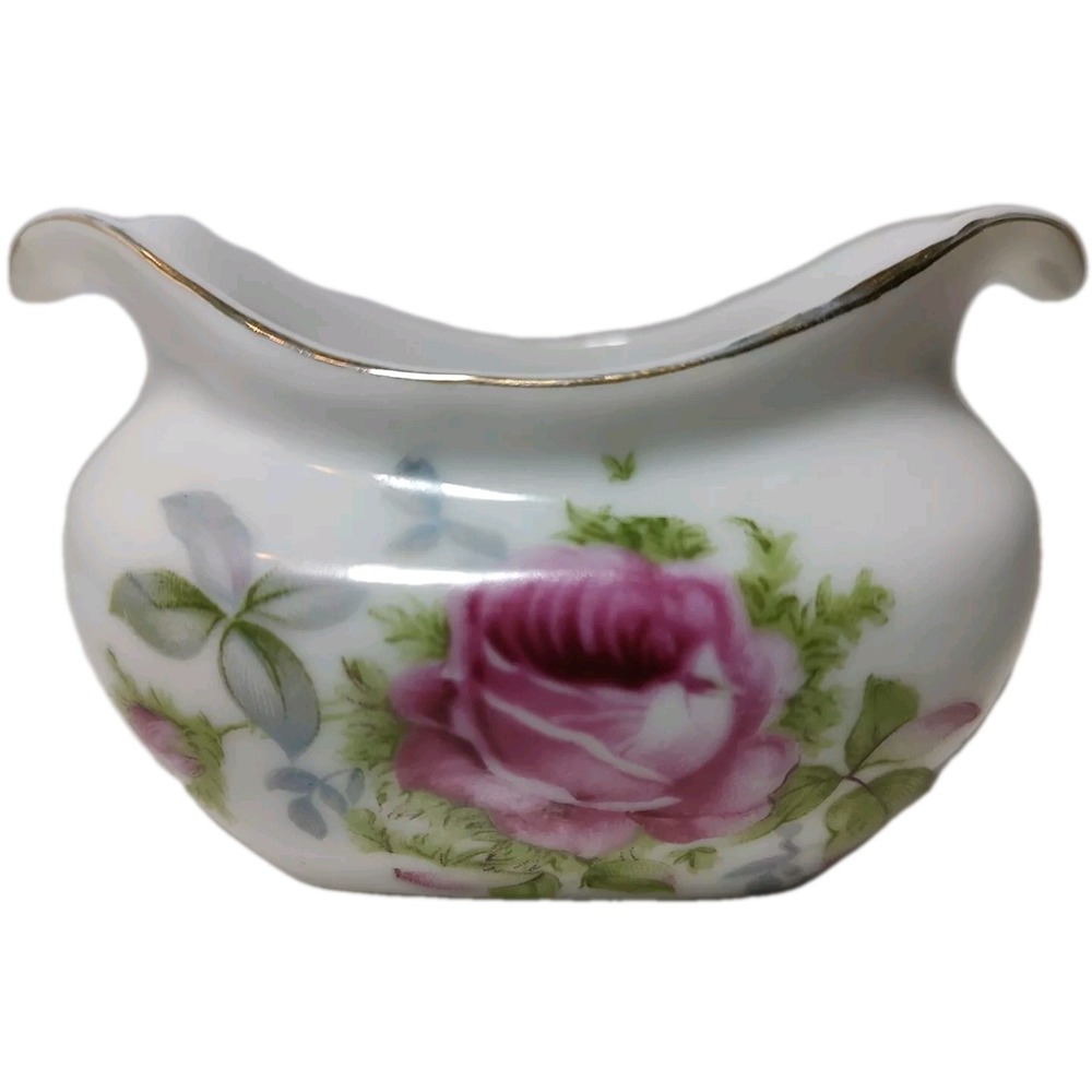 Vintage Lefton China‎ Open Sugar Bowl Small Rose Handpainted Porcelain 1950s SEE